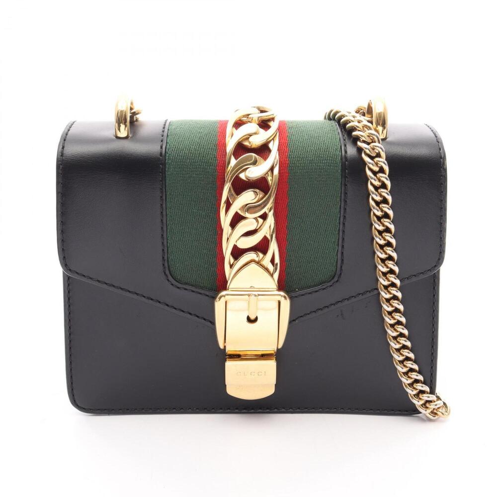 GUCCI Authentic Black Leather Sylvie Shoulder Bag